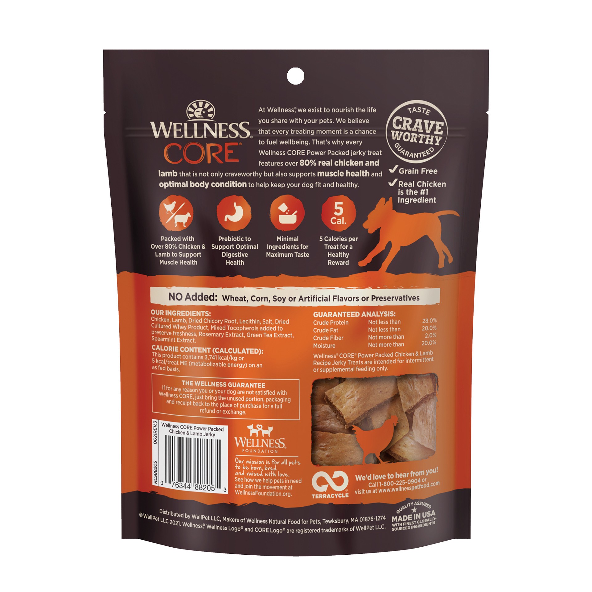 slide 4 of 4, Wellness CORE Dog Treats, Natural, Grain Free, Tender Jerky, Chicken & Lamb (4 Ounce Bag), 1 ct