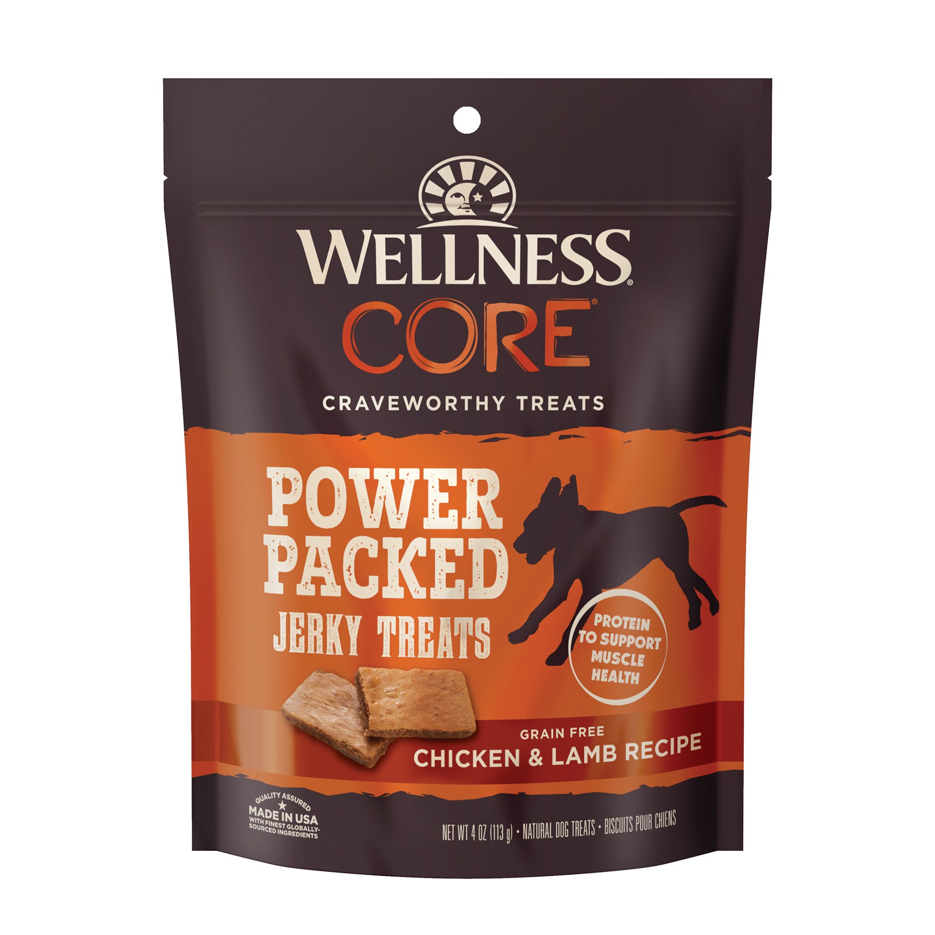slide 1 of 4, Wellness CORE Dog Treats, Natural, Grain Free, Tender Jerky, Chicken & Lamb (4 Ounce Bag), 1 ct