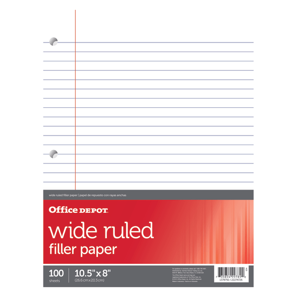 slide 1 of 2, Office Depot Brand Filler Paper, Wide Ruled, 92 Brightness, 16 Lb, Pack Of 100 Sheets, 100 ct