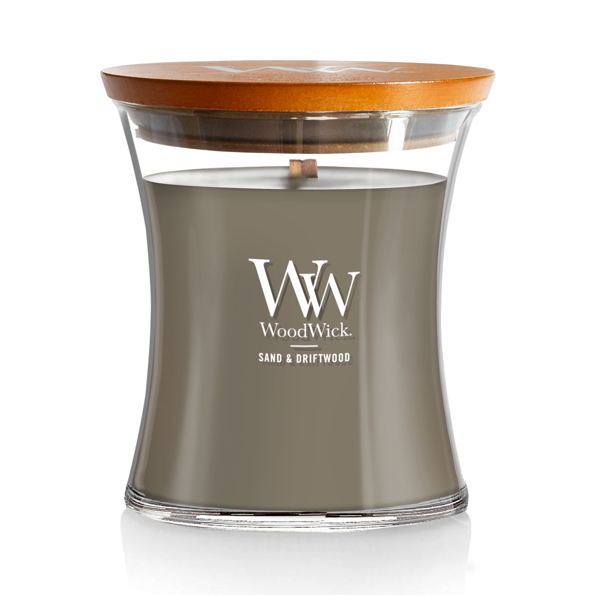 slide 1 of 9, Woodwick Medium Jar Candle Sand and Driftwood, 10.5 oz