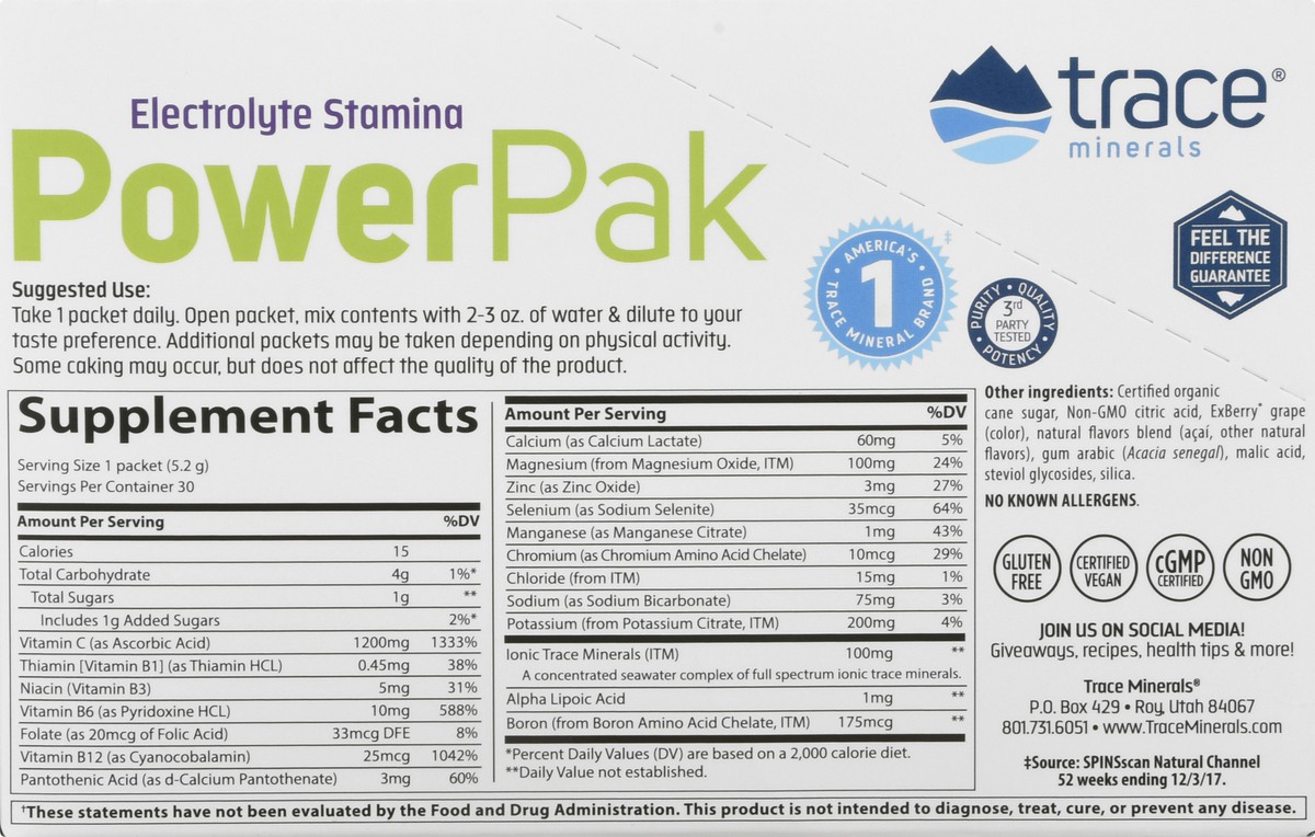 slide 5 of 13, Trace Minerals Electrolyte Stamina Power Pak Acai Berry, 30 ct