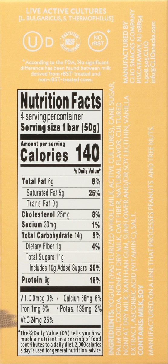 slide 8 of 13, Clio Yogurt Bars, Greek, Vanilla, 4 Pack, 4 ct