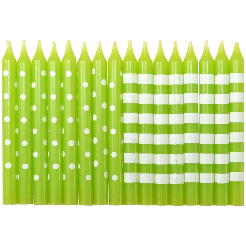 slide 3 of 3, Bakery Crafts Lime Green With Stripes & Polka Dots Birthday Candles, 16 ct