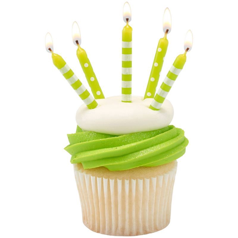 slide 2 of 3, Bakery Crafts Lime Green With Stripes & Polka Dots Birthday Candles, 16 ct