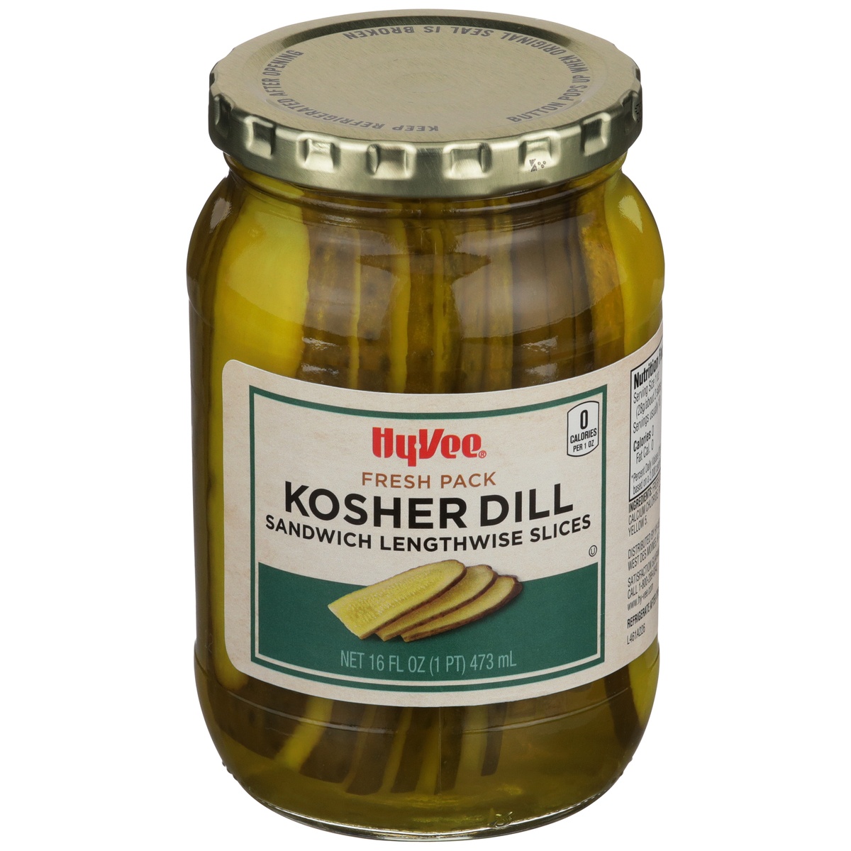 slide 1 of 1, Hy-vee Kosher Dill Sandwich Lengthwise Slices, 16 fl oz
