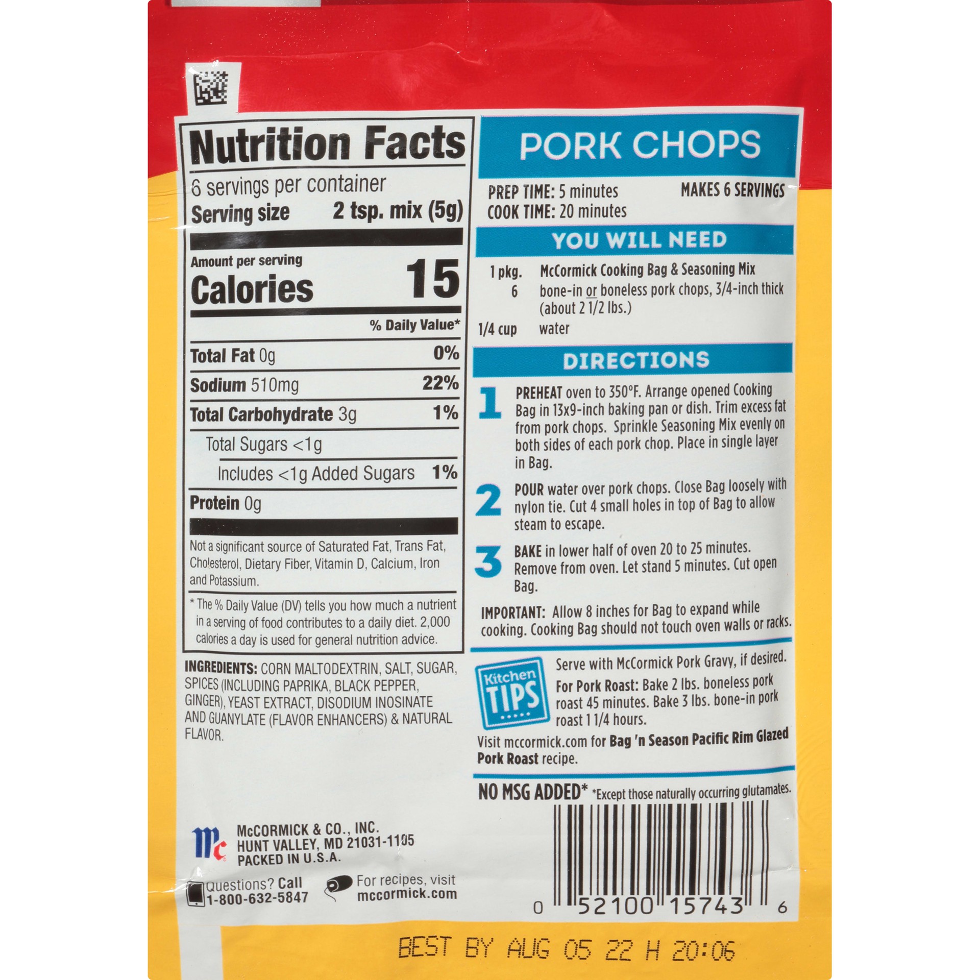 slide 3 of 5, McCormick Bag'N Season Pork Chops, 1.06 oz