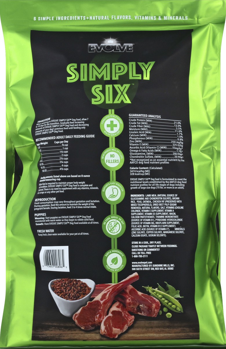 slide 3 of 6, Evolve Simply Six Lamb Meal, Brown Rice & Pea Recipe Dog Food, 12 lb