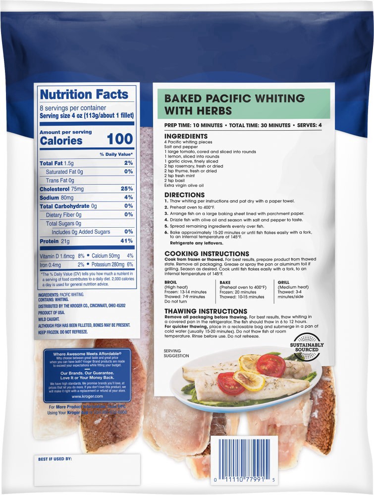 slide 3 of 4, Kroger Wild Caught Pacific Whiting, 32 oz