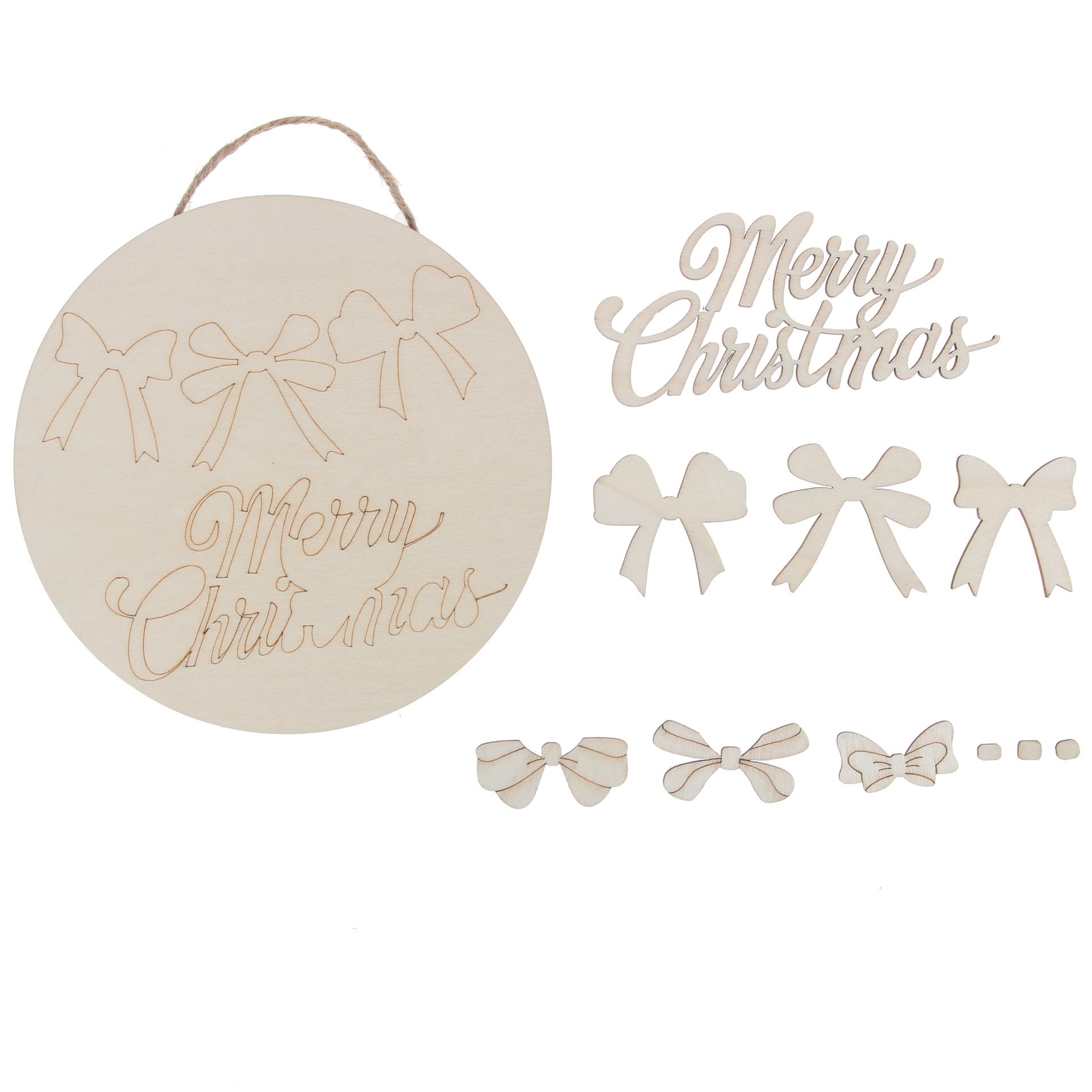 slide 4 of 4, 6" Merry Christmas Bows Plaque Diy Wood Decor Kit By Make Market, 6 in x 6 in