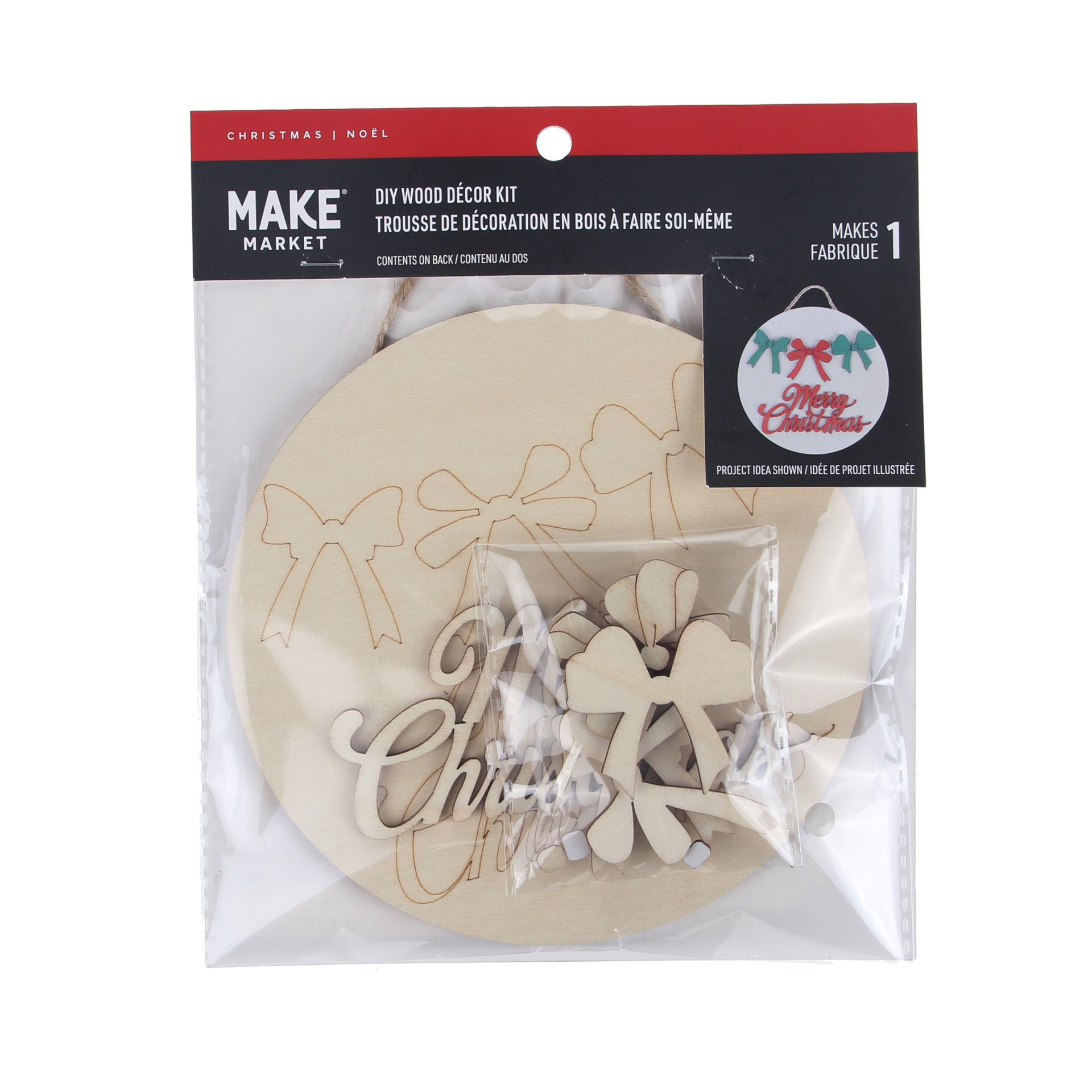 slide 2 of 4, 6" Merry Christmas Bows Plaque Diy Wood Decor Kit By Make Market, 6 in x 6 in