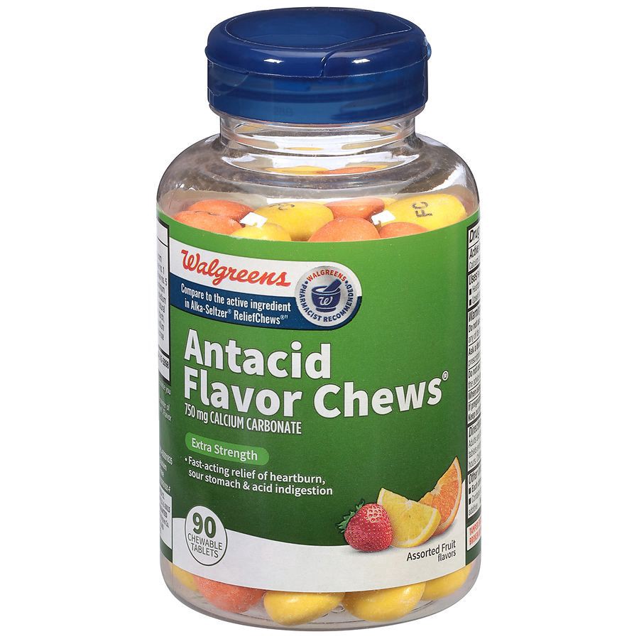 slide 1 of 5, Walgreens Extra Strength Antacid Flavor Chews Fruit, 90 ct