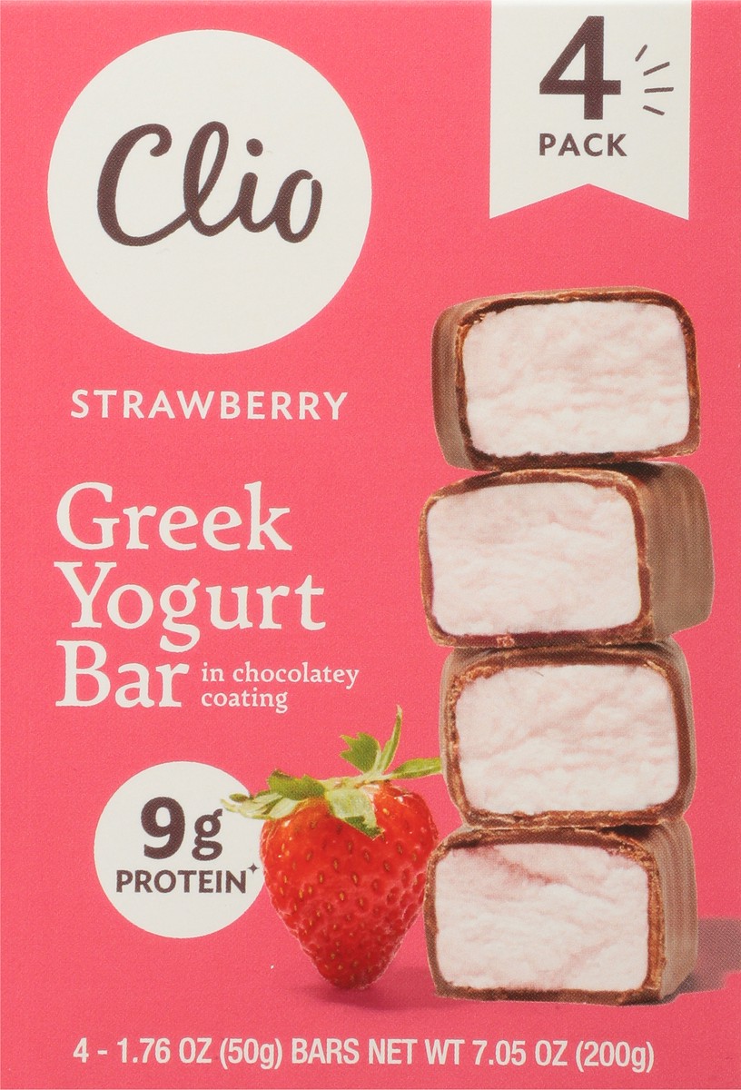 slide 9 of 9, Clio Yogurt Bars, Greek, Strawberry, 4 Pack, 7.04 oz