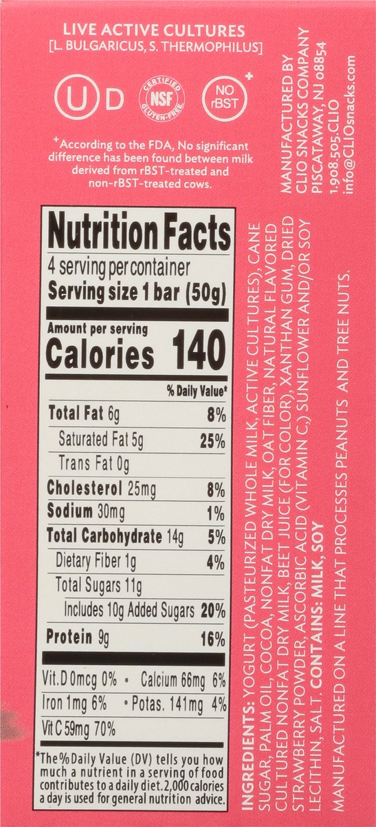slide 8 of 9, Clio Yogurt Bars, Greek, Strawberry, 4 Pack, 7.04 oz