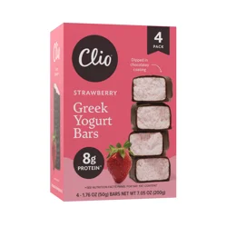 Clio Yogurt Bars, Greek, Strawberry, 4 Pack