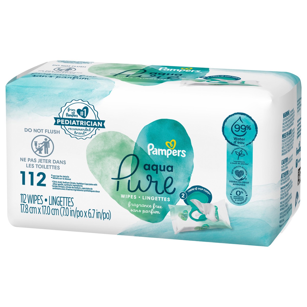 slide 2 of 4, Pampers Aqua Pure Sensitive Baby Wipes 2X Pop-Top 112 Count, 112 ct