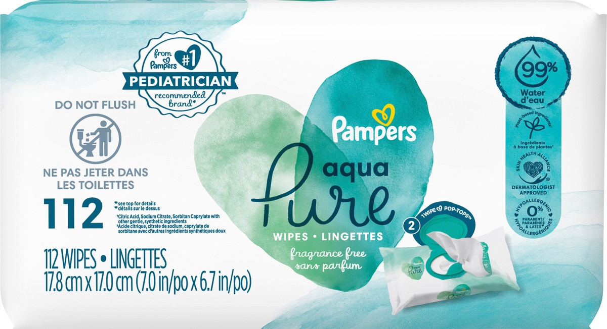 slide 4 of 4, Pampers Aqua Pure Sensitive Baby Wipes 2X Pop-Top 112 Count, 112 ct