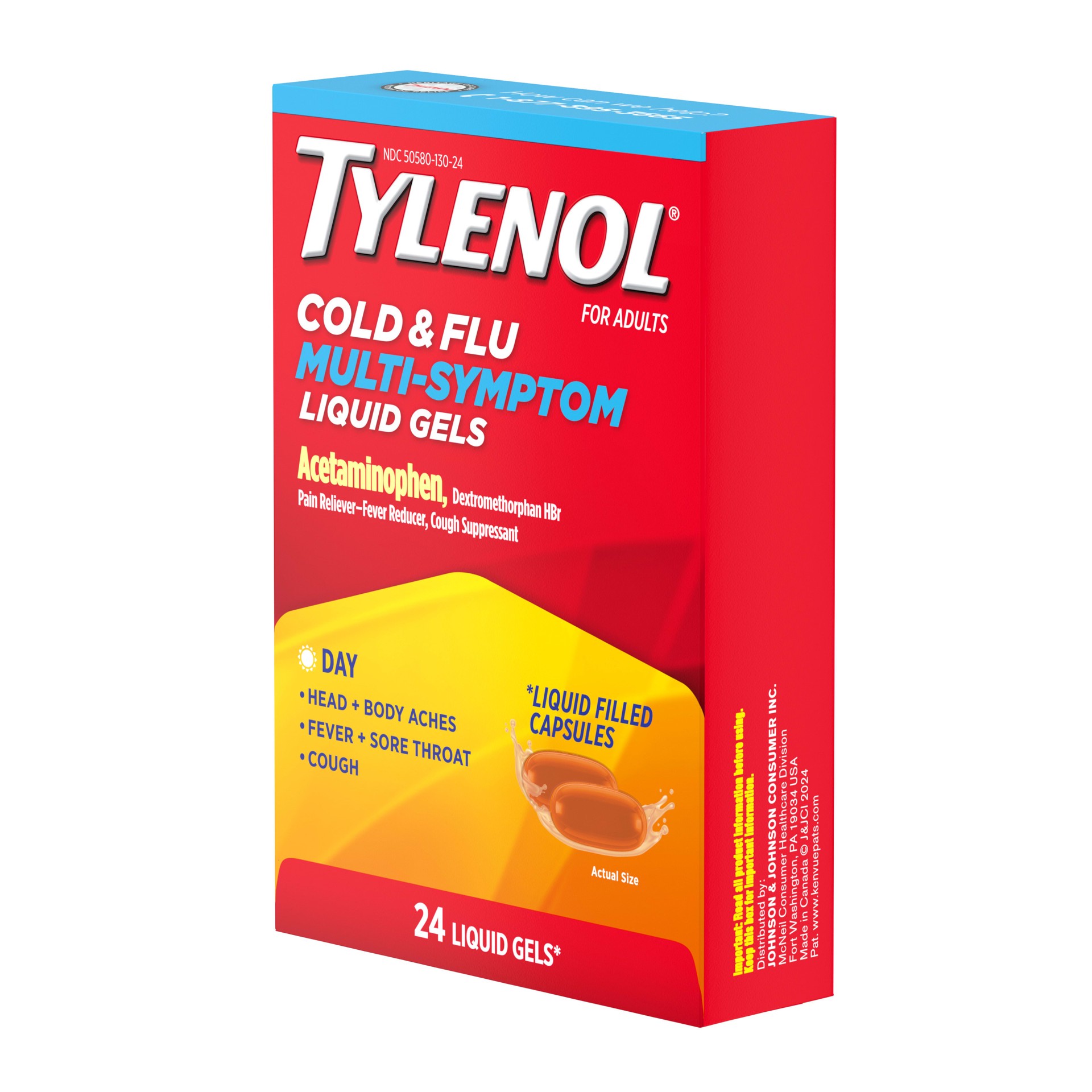 slide 4 of 6, Tylenol Multi-Symptom Cold Flu Liq Gel Day, 24 ct