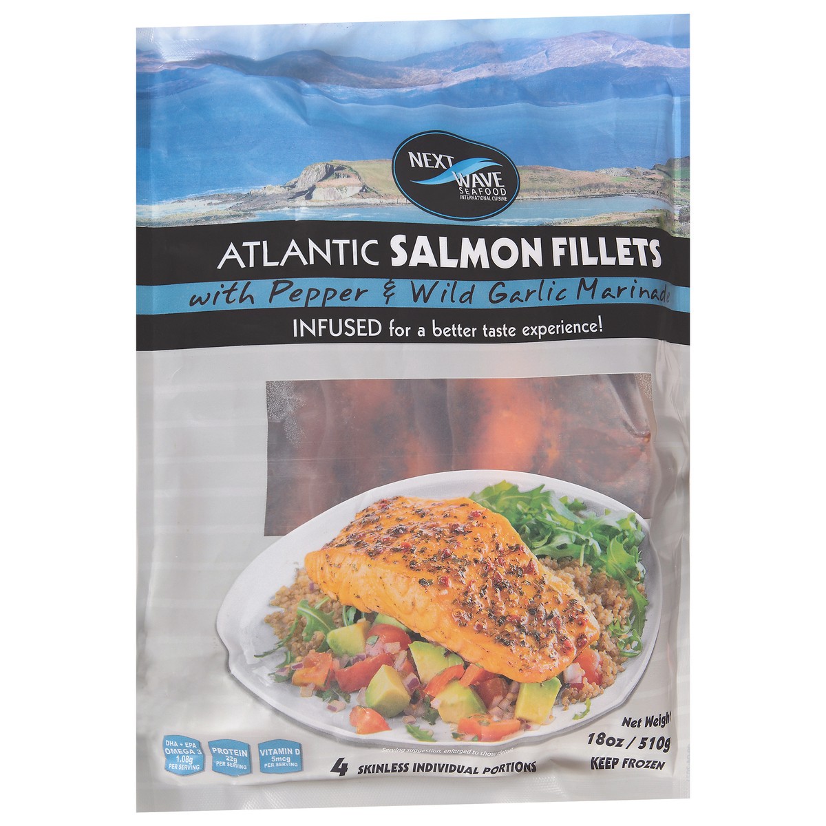 slide 9 of 13, Next Wave Seafood Atlantic Salmon Fillets with Pepper & Wild Garlic Marinade 4 Portions, 4 ct
