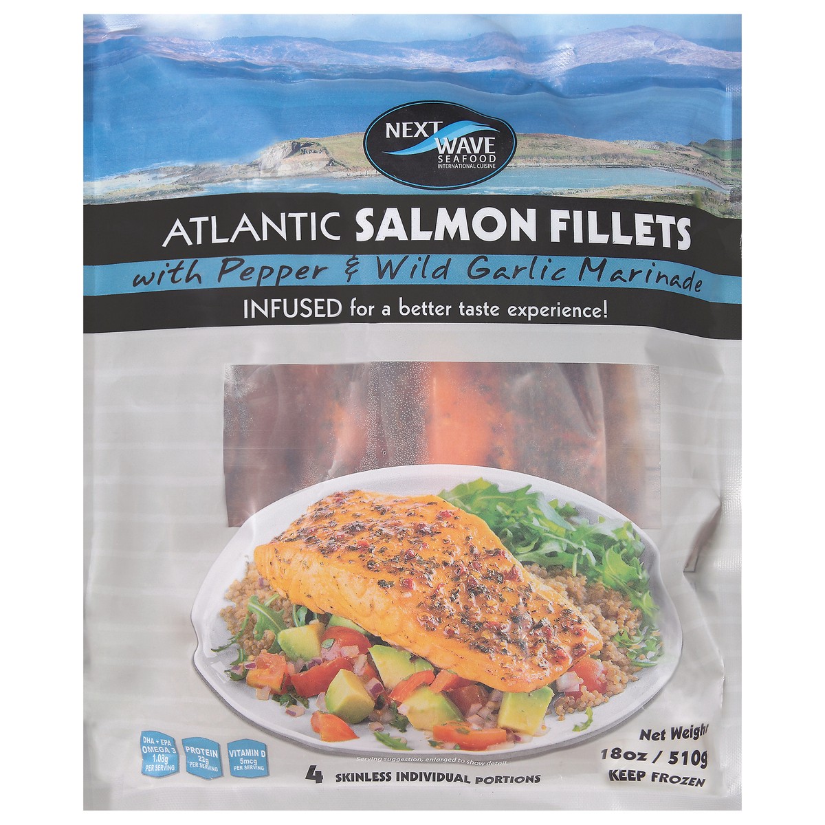 slide 3 of 13, Next Wave Seafood Atlantic Salmon Fillets with Pepper & Wild Garlic Marinade 4 Portions, 4 ct
