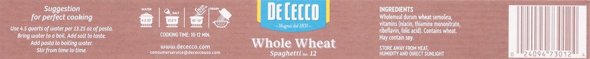 slide 5 of 13, De Cecco Slow Dried Whole Wheat Spaghetti 13.25 oz, 13.25 oz