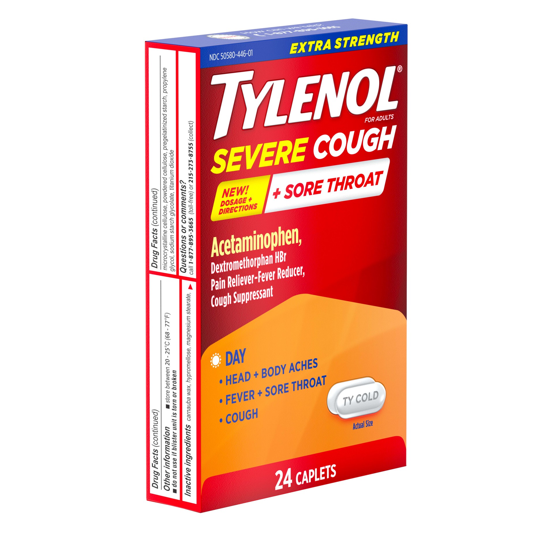 slide 4 of 9, Tylenol Extra Strength Cough Sore Throat Day, 24 ct