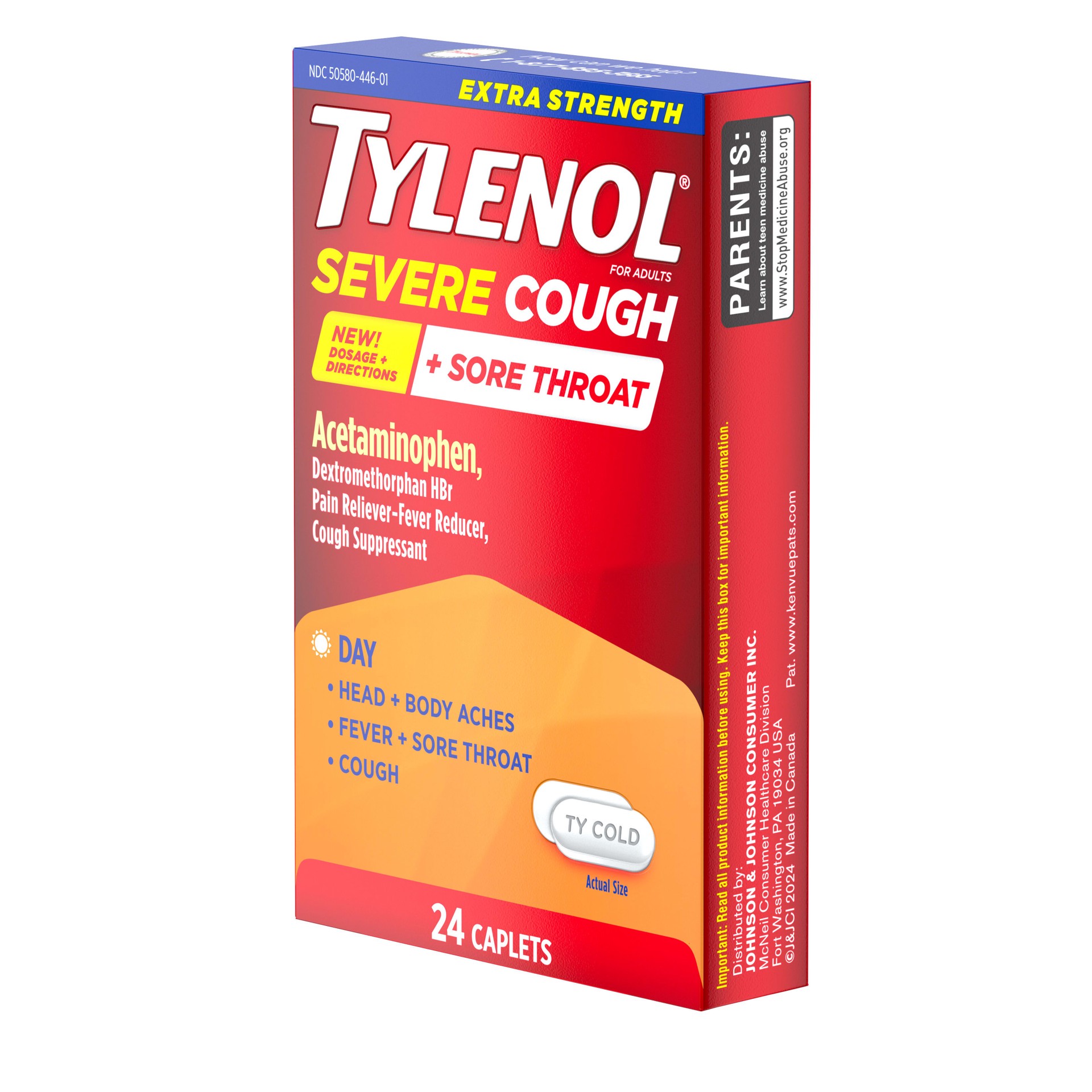 slide 8 of 9, Tylenol Extra Strength Cough Sore Throat Day, 24 ct