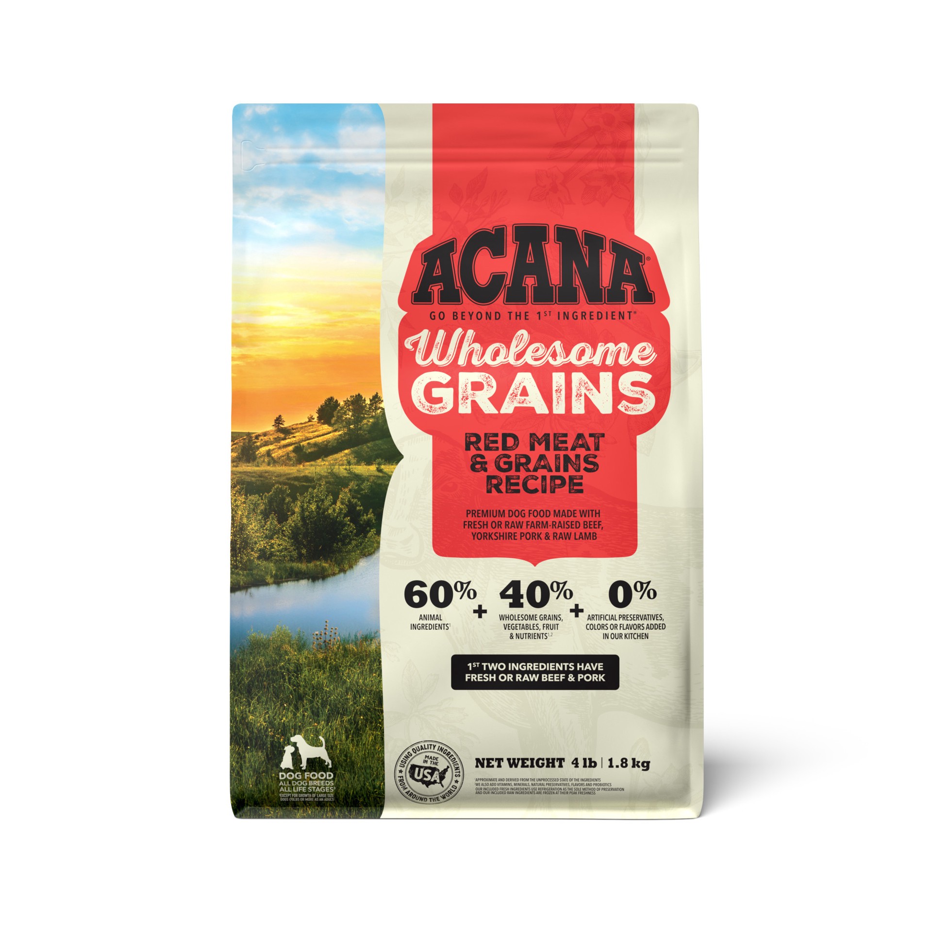 slide 1 of 3, ACANA Wholesome Grains Red Meat + Grains 4lb, 4 lb