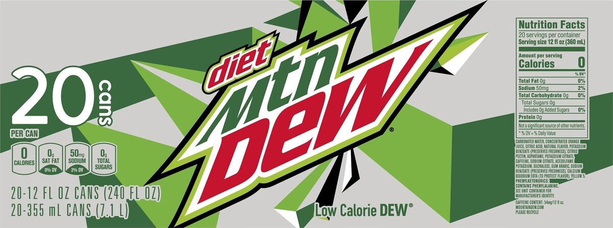 slide 3 of 6, Mountain Dew Diet Soda Citrus 12 Fl Oz 20 Count, 20 ct