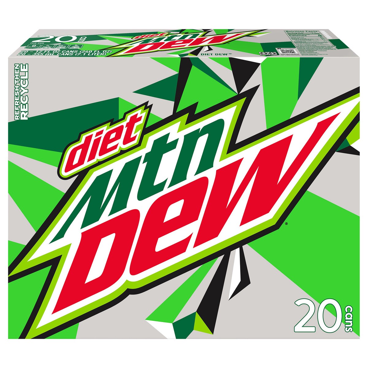 slide 1 of 6, Mountain Dew Diet Soda Citrus 12 Fl Oz 20 Count, 20 ct