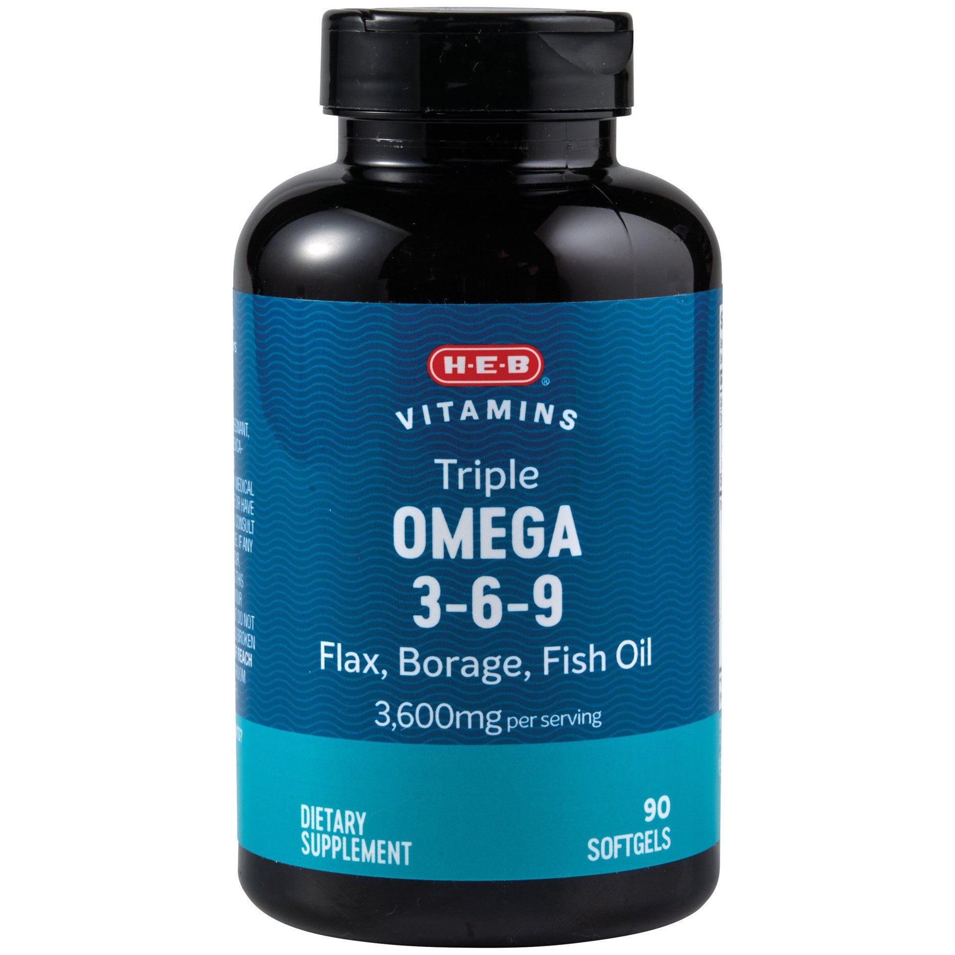 slide 1 of 1, H-E-B Vitamins Triple Omega 3-6-9 3600 mg Flax, Fish & Borage Soft Gels, 90 ct