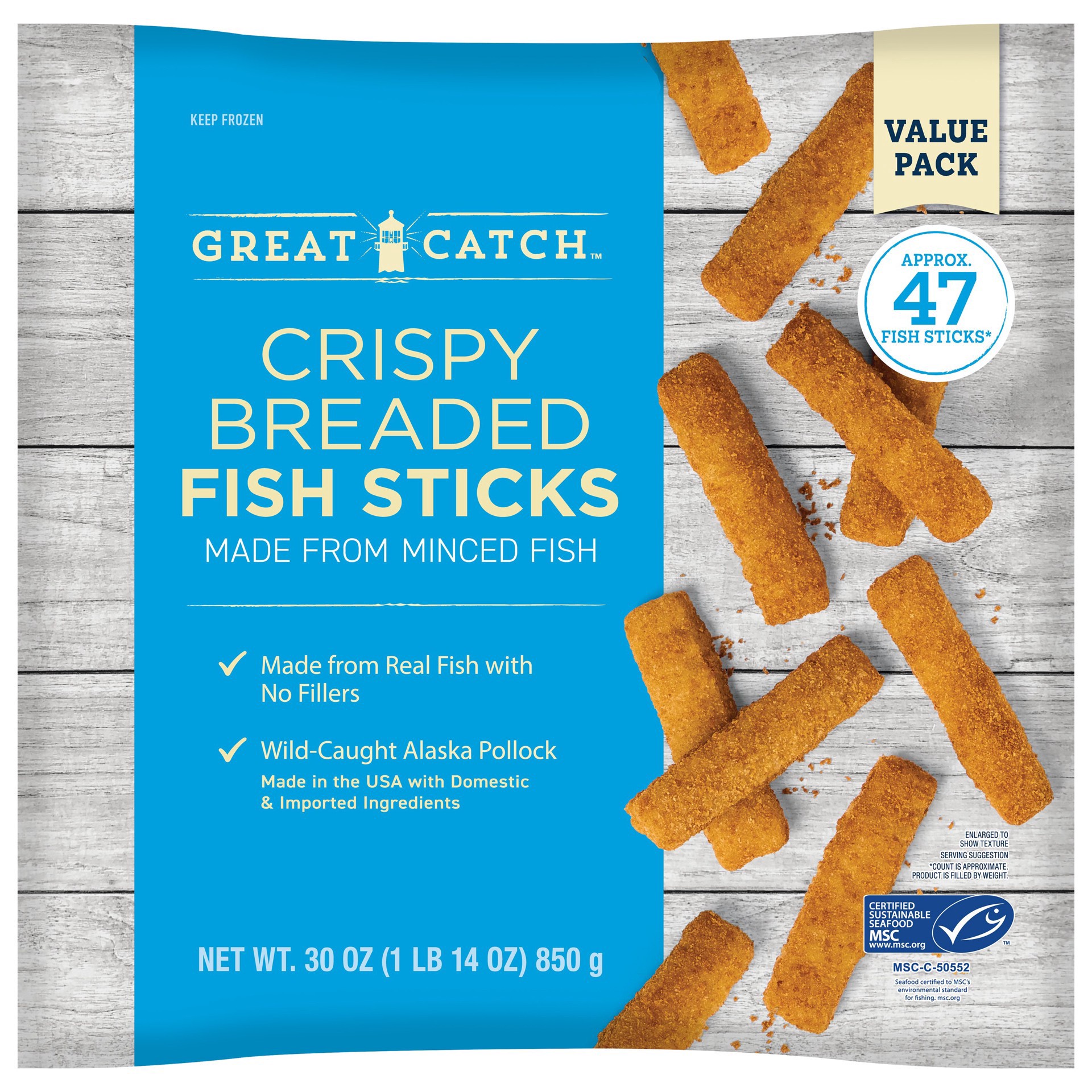 slide 1 of 1, Great Catch Crispy Breaded Fish Sticks Value Pack 30 oz, 30 oz