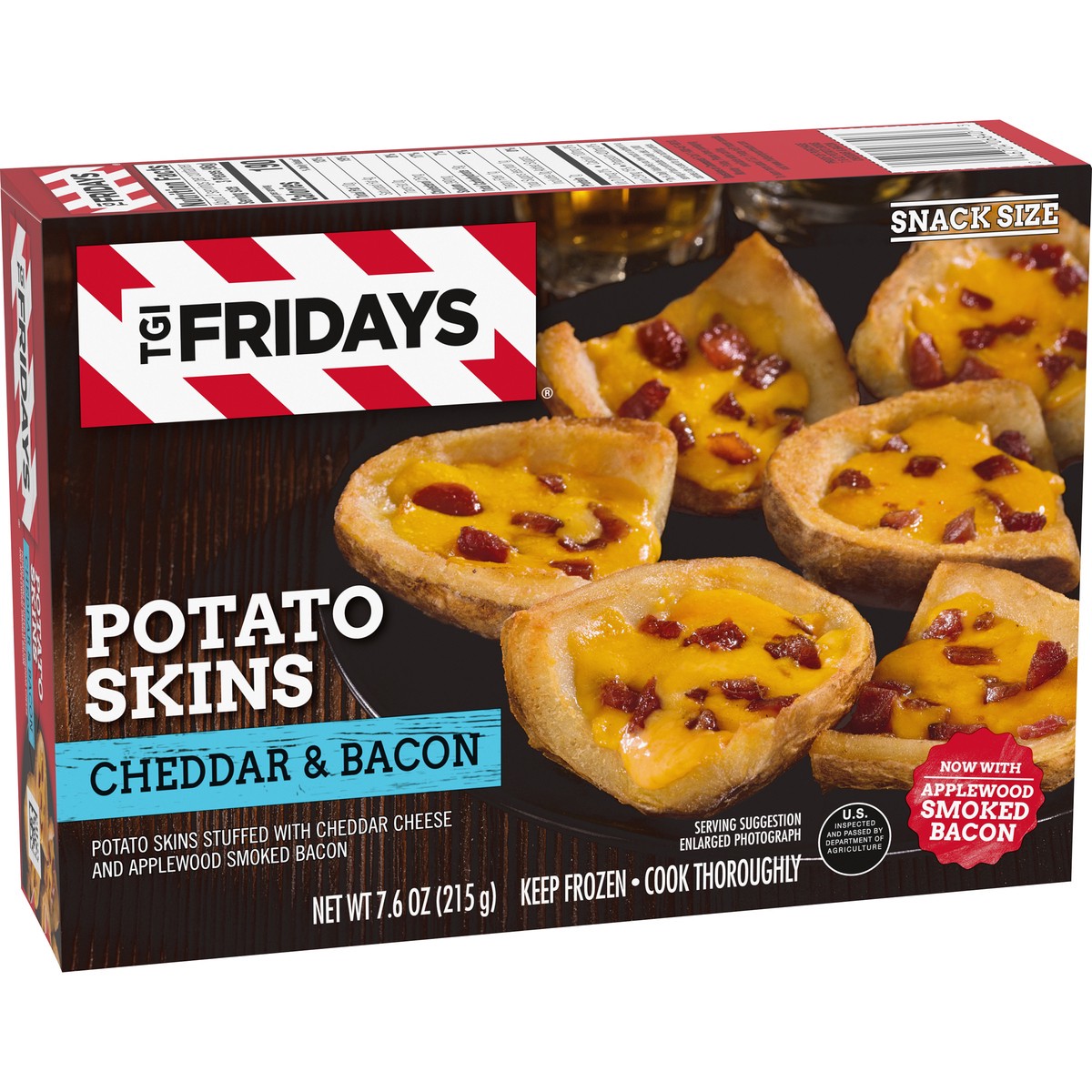 slide 8 of 9, T.G.I. Fridays TGI Fridays Cheddar & Bacon Potato Skins Frozen Snacks, 7.6 oz Box, 7.6 oz