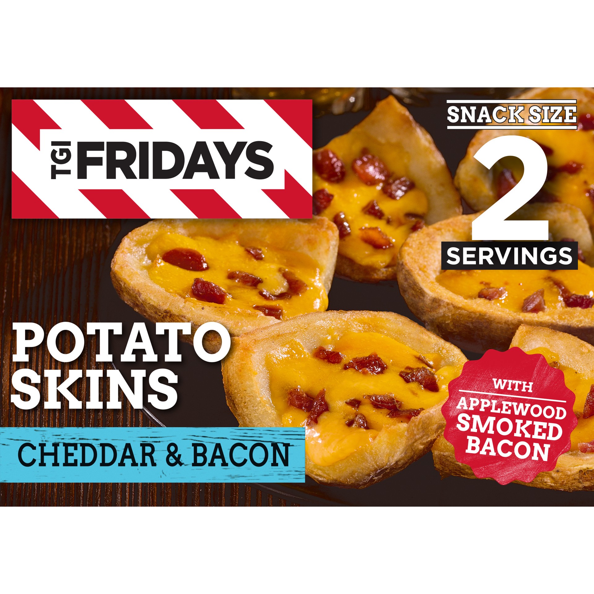 slide 1 of 9, TGI Fridays Cheddar & Bacon Potato Skins Frozen Snacks, 7.6 oz Box, 7.6 oz