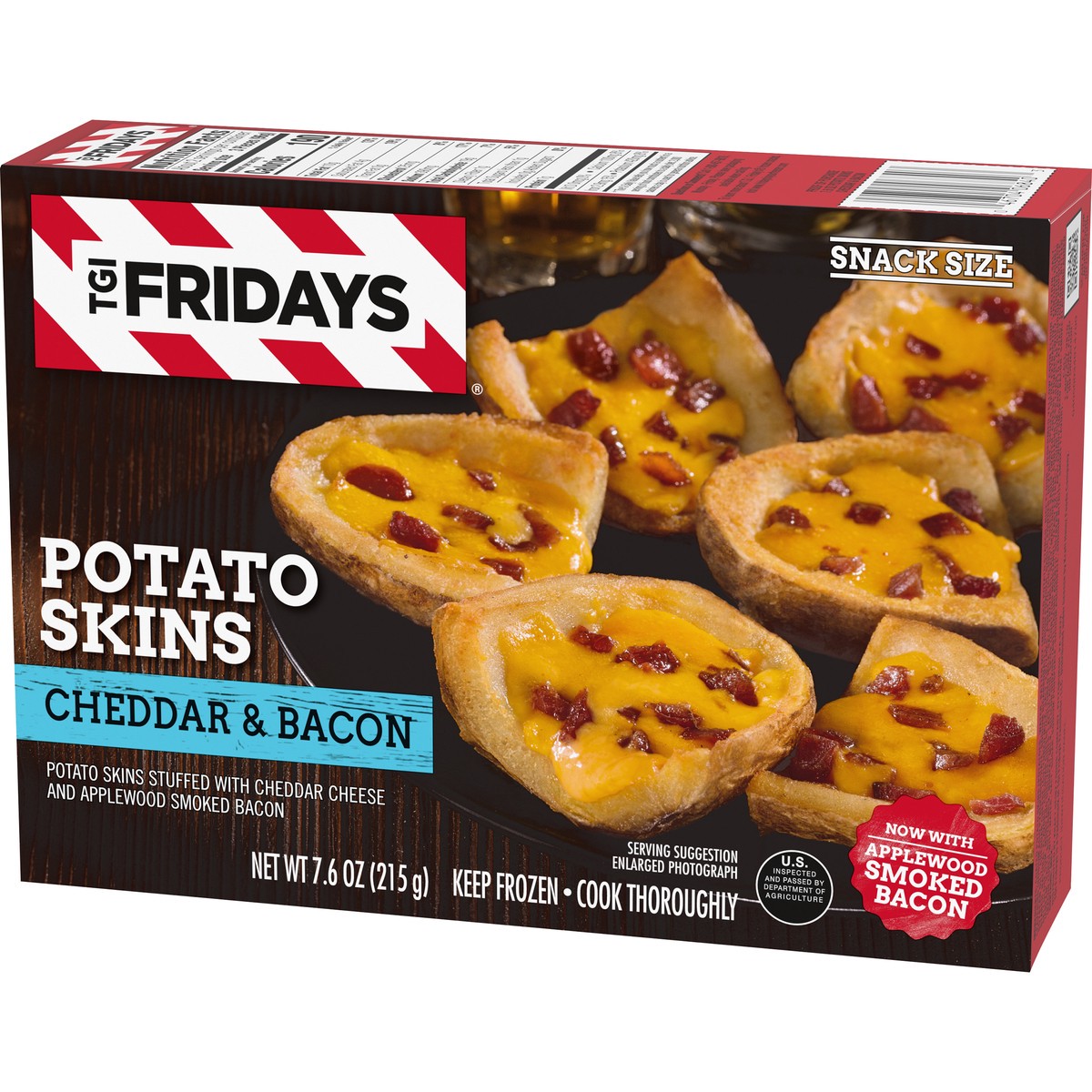 slide 4 of 9, T.G.I. Fridays TGI Fridays Cheddar & Bacon Potato Skins Frozen Snacks, 7.6 oz Box, 7.6 oz