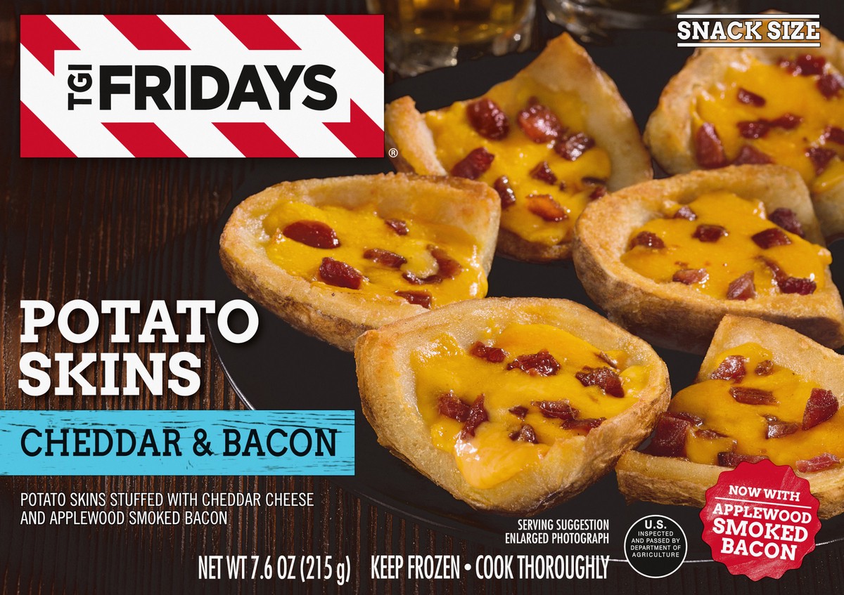 slide 9 of 9, T.G.I. Fridays TGI Fridays Cheddar & Bacon Potato Skins Frozen Snacks, 7.6 oz Box, 7.6 oz