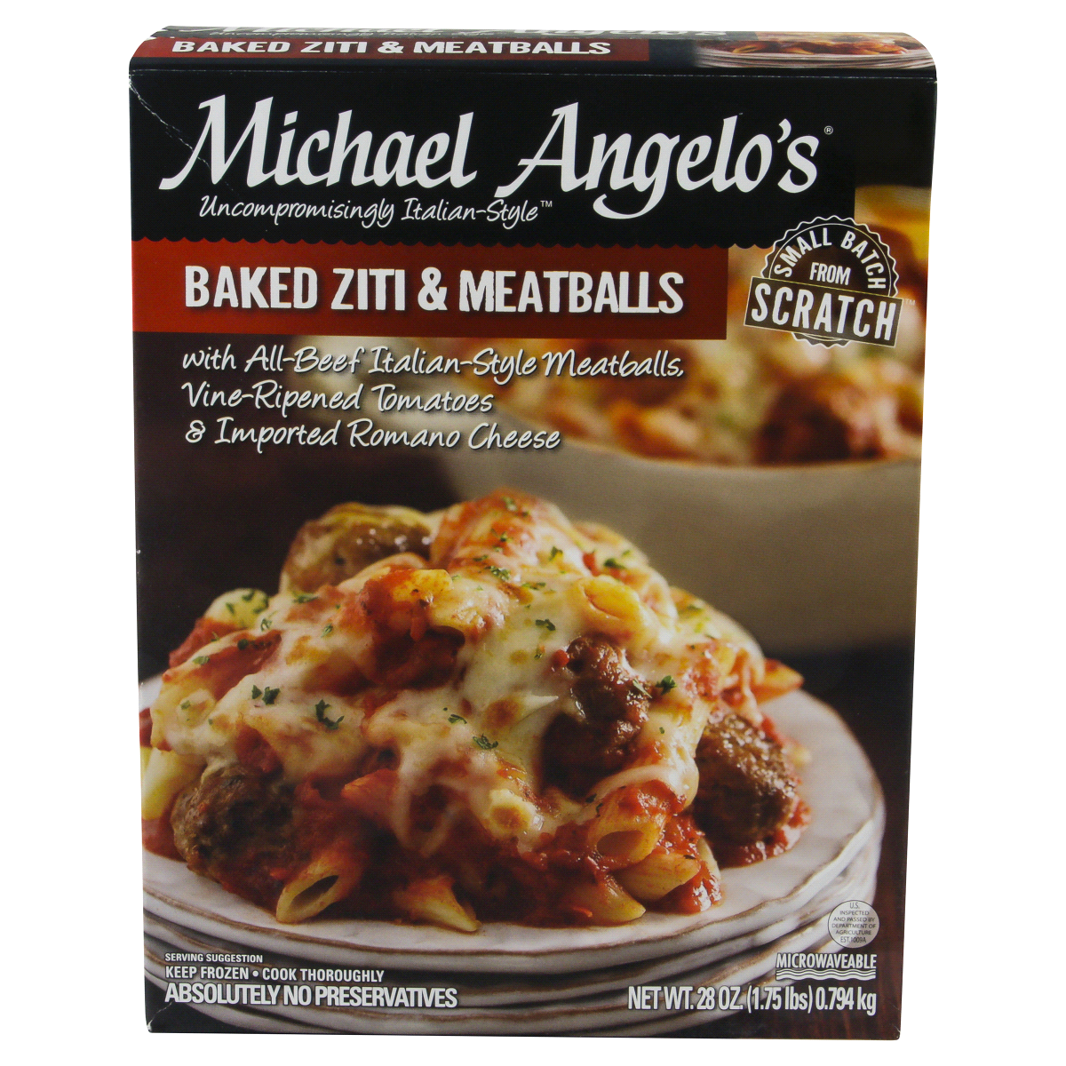 slide 1 of 8, Michael Angelo's Baked Ziti & Meatballs, 28 oz