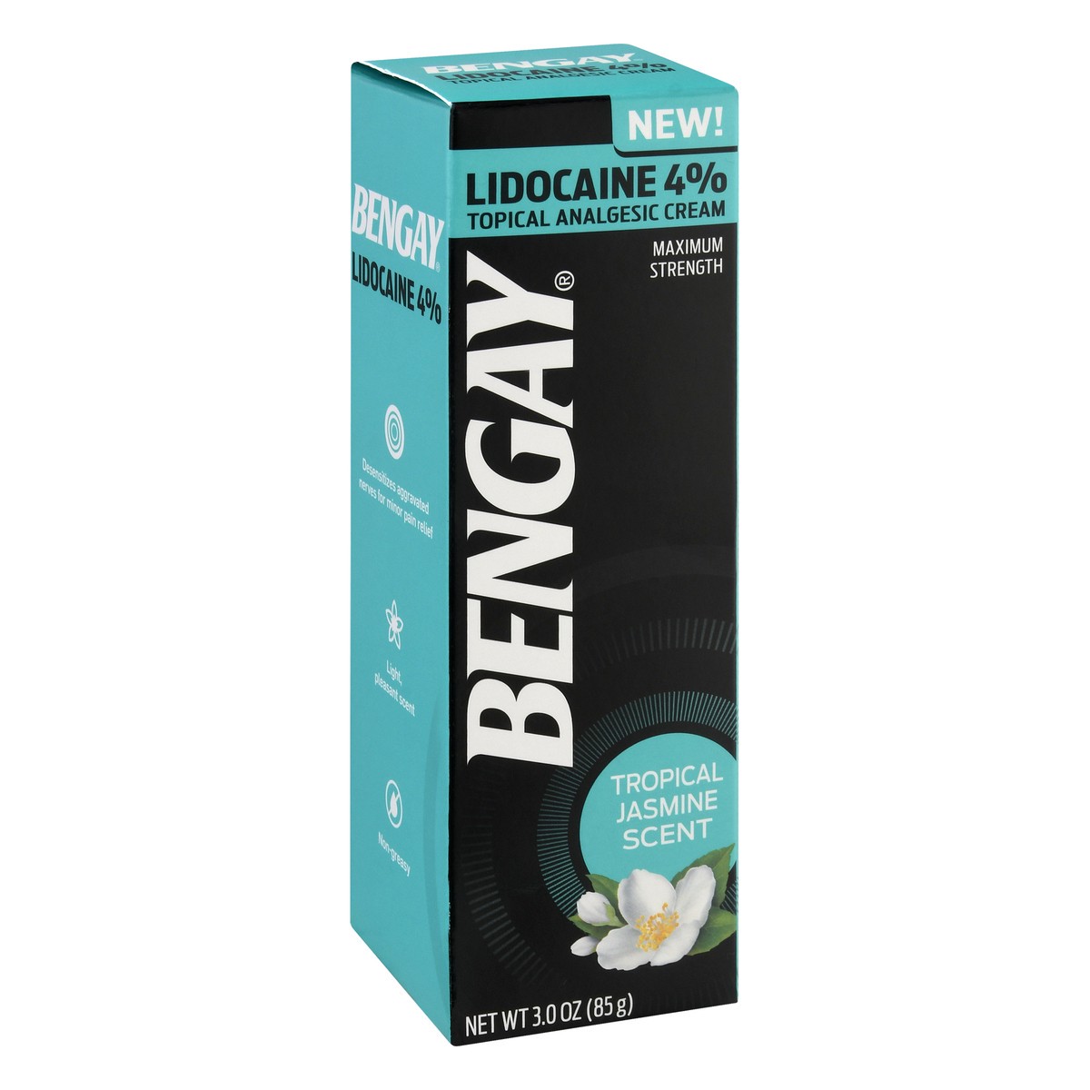 slide 8 of 9, BENGAY Non-Greasy Pain Relief Lidocaine Cream, Tropical Jasmine, 3 oz, 3 oz