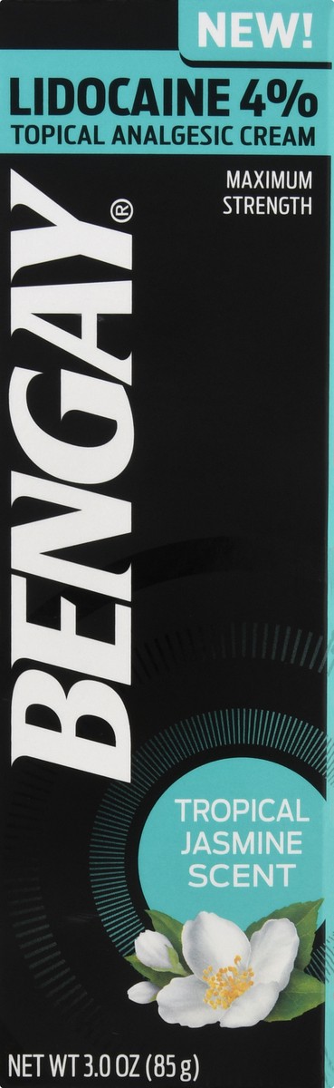 slide 5 of 9, BENGAY Non-Greasy Pain Relief Lidocaine Cream, Tropical Jasmine, 3 oz, 3 oz