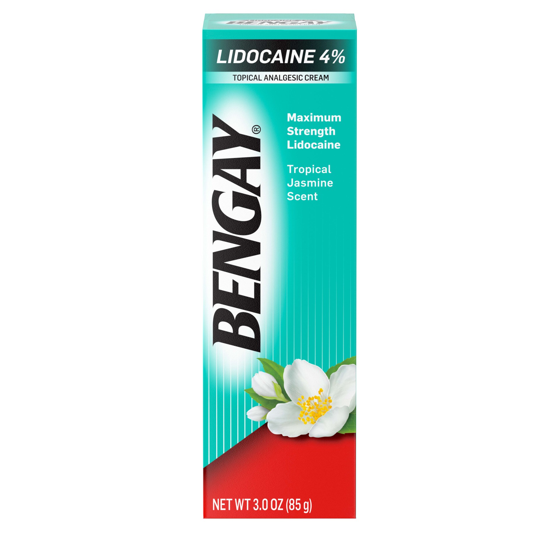 slide 1 of 9, BENGAY Non-Greasy Pain Relief Lidocaine Cream, Tropical Jasmine, 3 oz, 3 oz