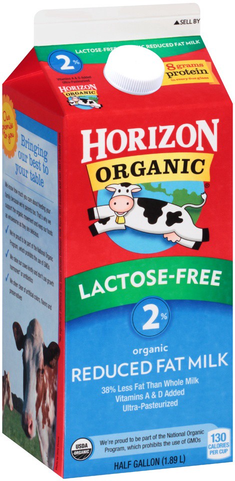 slide 1 of 1, Horizon Organic Lactose-Free 2% Reduced Fat Organic Milk .5 gal. Carton, 1/2 gal