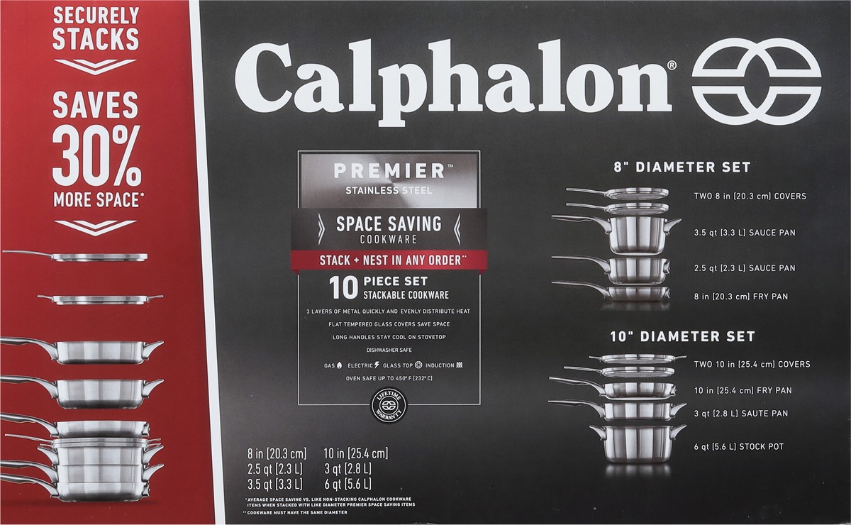 slide 6 of 11, Calphalon Premier 10 Piece Space Saving Stainless Steel Cookware Set 10 piece 1 ea, 10 ct