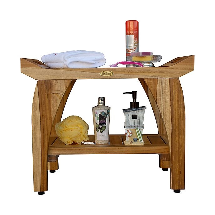 slide 2 of 14, EcoDecors EarthyTeak Tranquility Bench with Shelf, 24 in