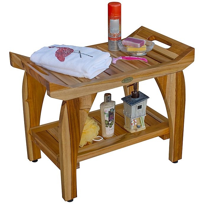 slide 3 of 14, EcoDecors EarthyTeak Tranquility Bench with Shelf, 24 in