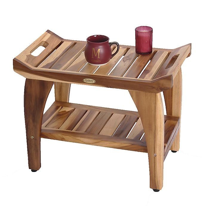 slide 6 of 14, EcoDecors EarthyTeak Tranquility Bench with Shelf, 24 in