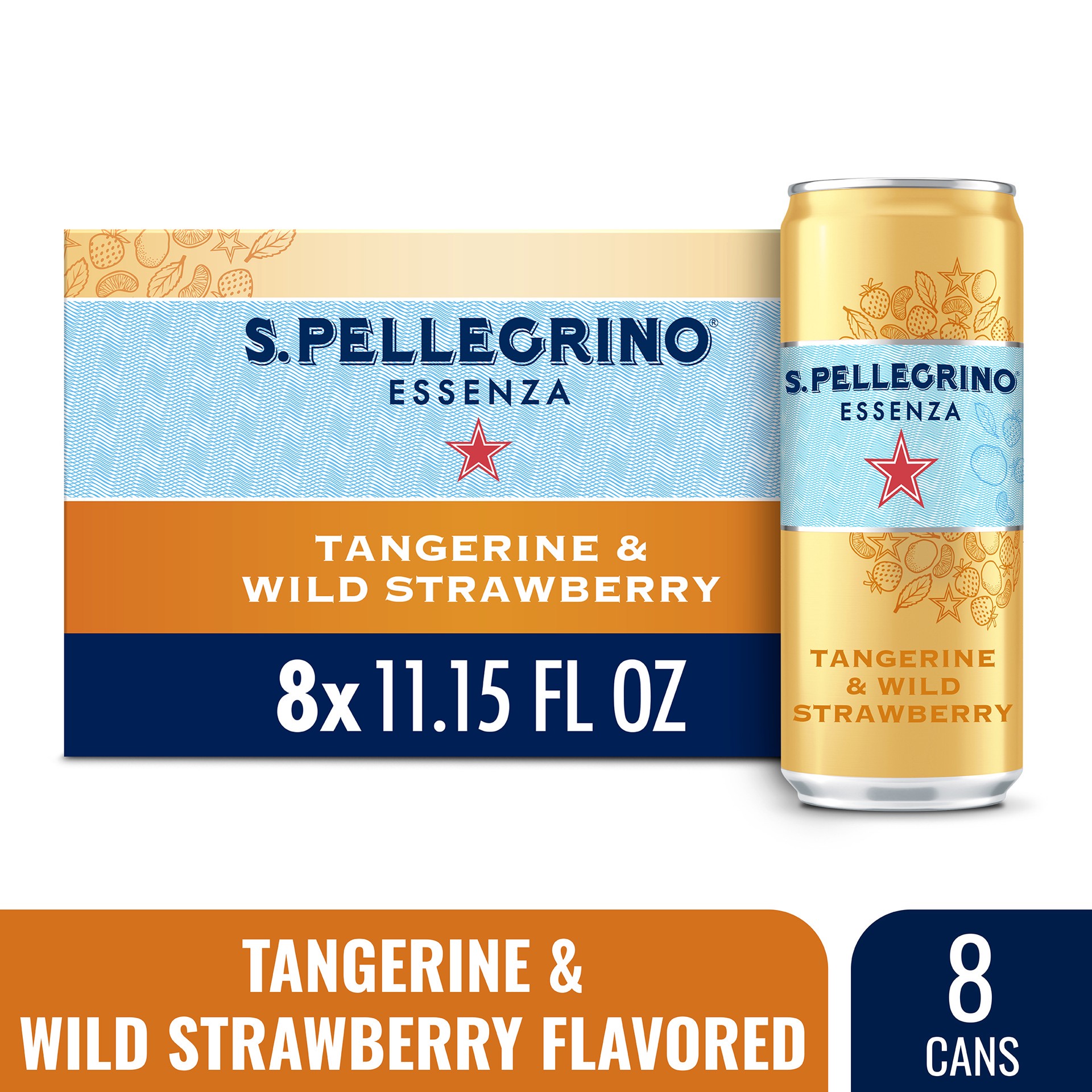 slide 1 of 7, S.Pellegrino Essenza Tangerine & Wild Strawberry Flavored Mineral Water with CO2 Added, 8 Pack of 11.15 Fl Oz Cans - 89.2 oz - 89.2 oz, 8 ct; 11.15 fl oz