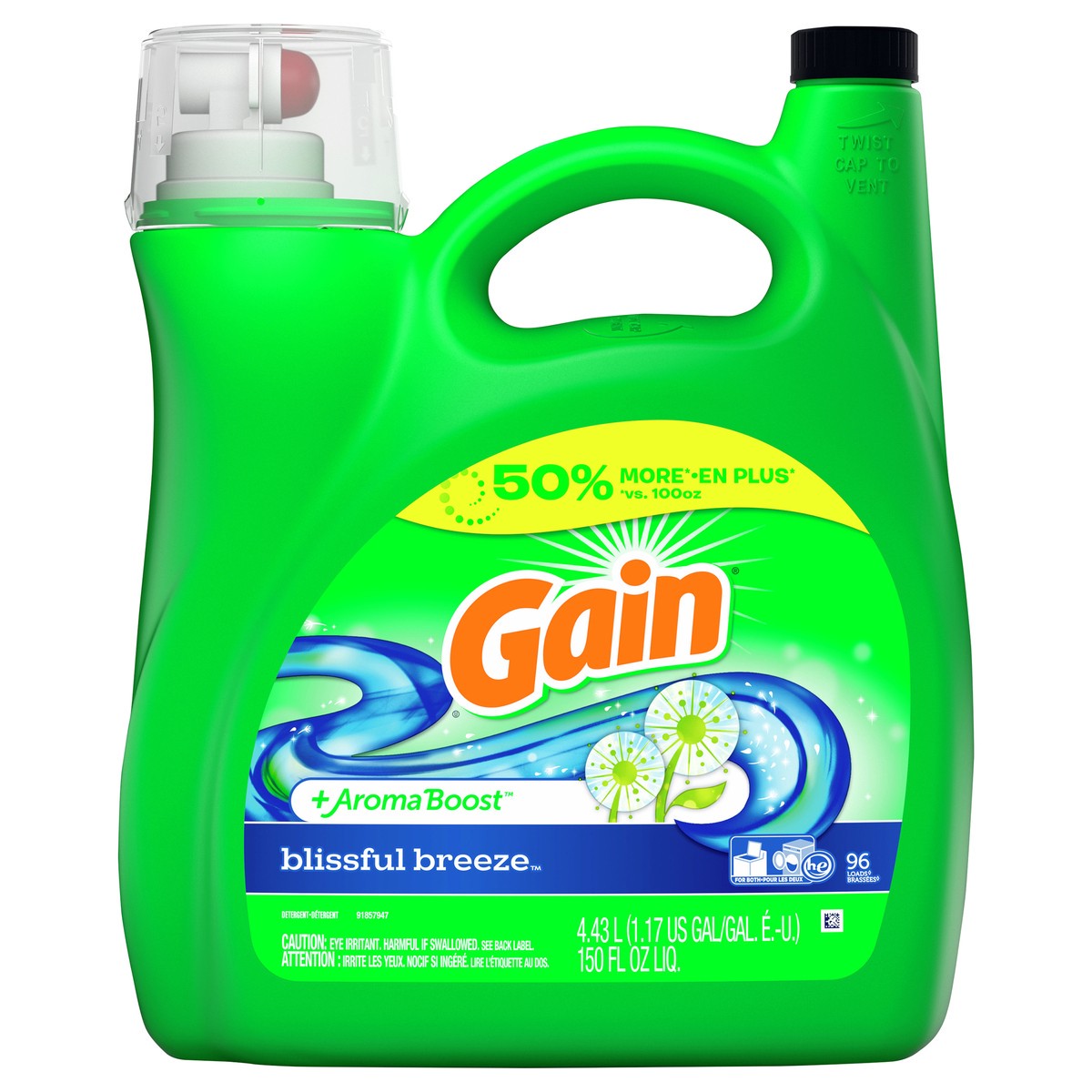 slide 1 of 4, Gain + Aroma Boost Blissful Breeze Detergent 4.43 lt, 4.43 lt