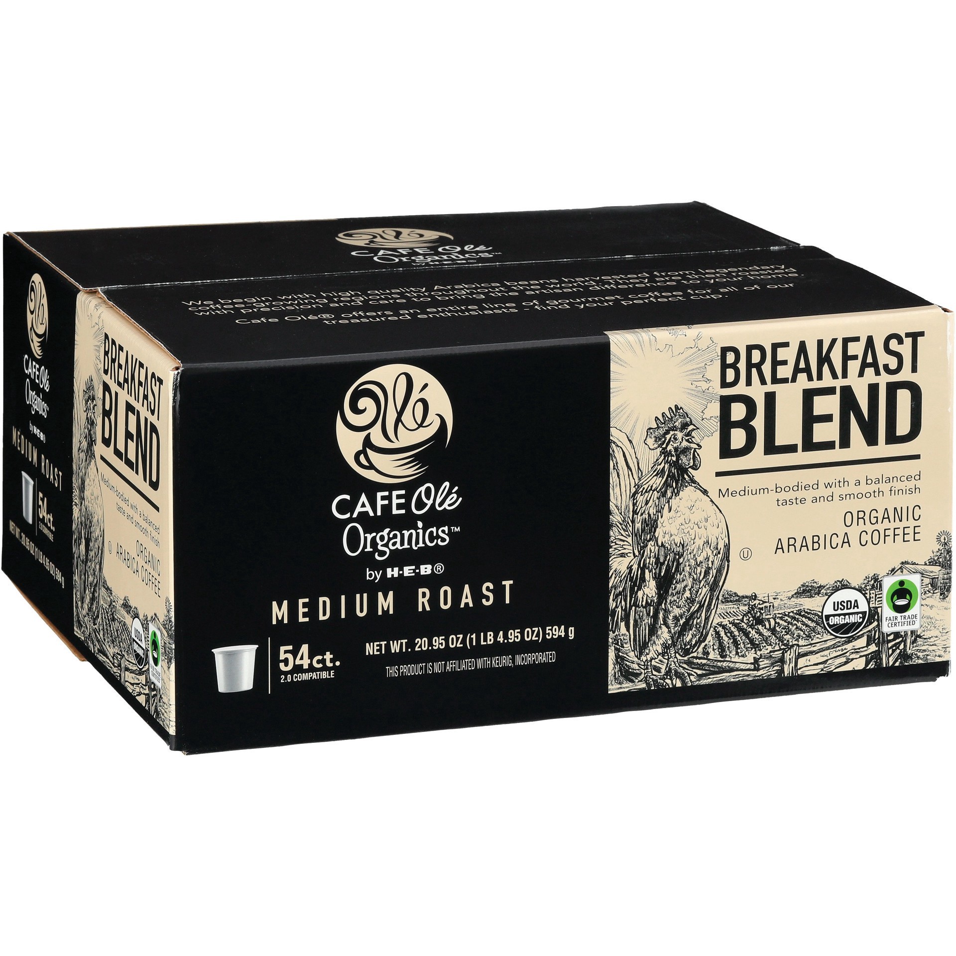 slide 1 of 1, CAFE Olé Organics by H-E-B Medium Roast Breakfast Blend Coffee Single Serve Cups - 54 ct, 54 ct