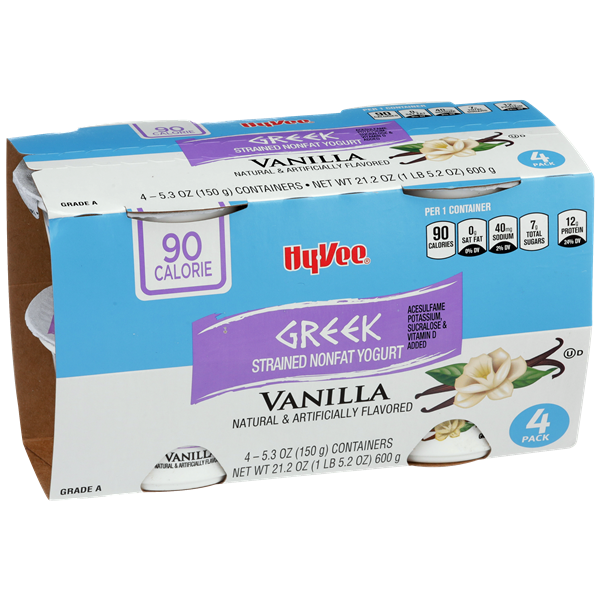 slide 1 of 1, Hy-vee Vanilla Greek Strained Nonfat Yogurt, 5.3 oz