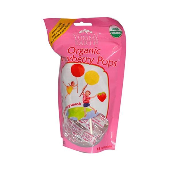 slide 1 of 1, Yummy Earth Organic Standup Lollipops Strawberry Smash, 3 oz