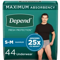 Depend Fresh Protection Adult Incontinence Underwear for Men, Disposable, Maximum, Small/Medium, Grey, 44 Count